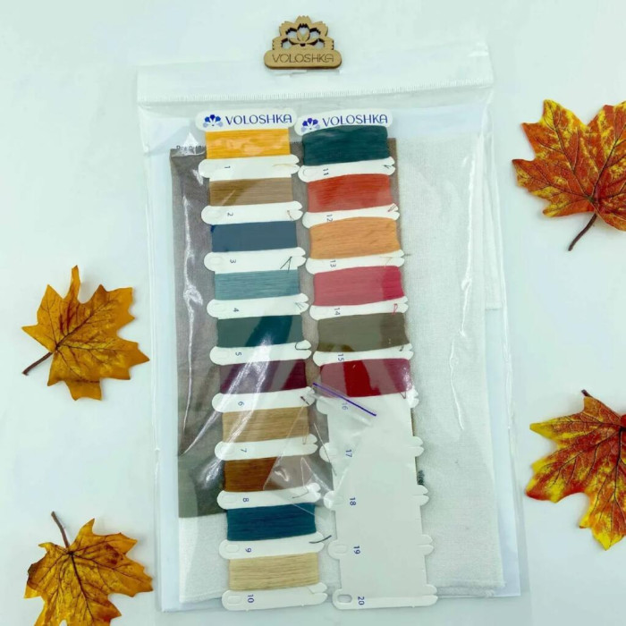 VMC_1014_R Voloshka Набір для вишивки рахунковим хрестиком - Осіння хатинка 20,5x29 см, рівномірка 32 ct (канва з фоном)