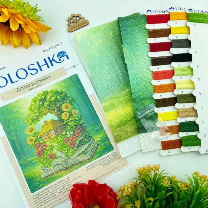 VMC_1015_R Voloshka Набір для вишивки рахунковим хрестиком - Літня хатинка 20x26 см, рівномірка 32 ct (канва з фоном)