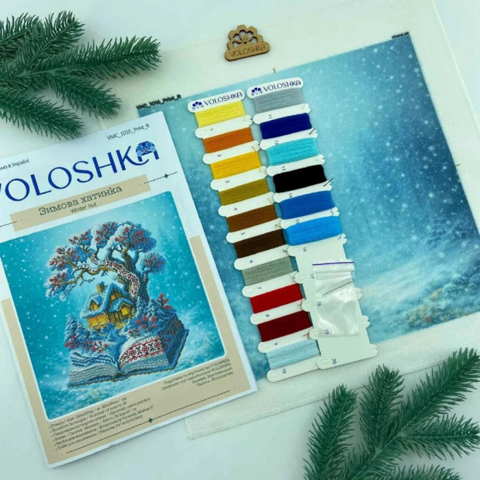 VMC_1016_A Voloshka Набір для вишивки рахунковим хрестиком - Зимова хатинка 20x26см, Aida 16 (канва з фоном)