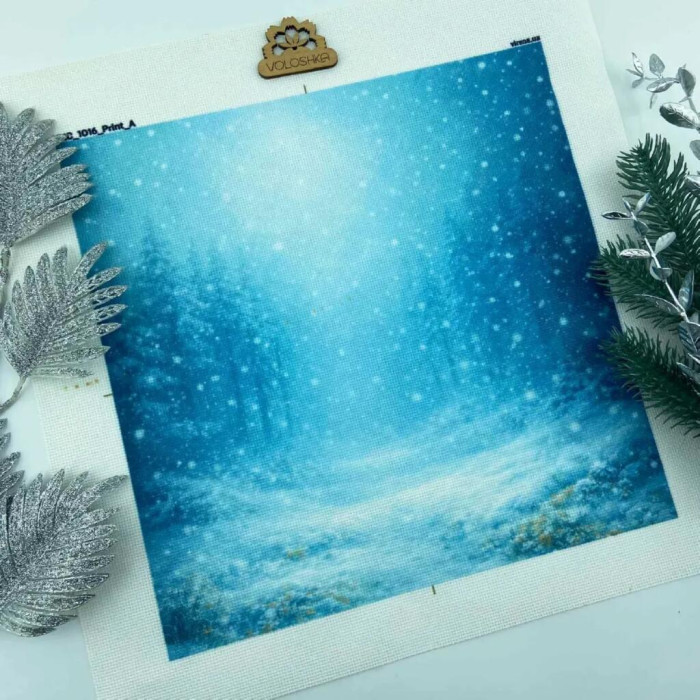 VMC_1016_R Voloshka Набір для вишивки рахунковим хрестиком - Зимова хатинка 20x26см, Рівномірка 32 ct (канва з фоном)