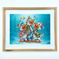 VMC_1017 Voloshka Набір для вишивки рахунковим хрестиком - Гуси колядники 27,5x27,5 см, Aida 16 (канва з фоном)