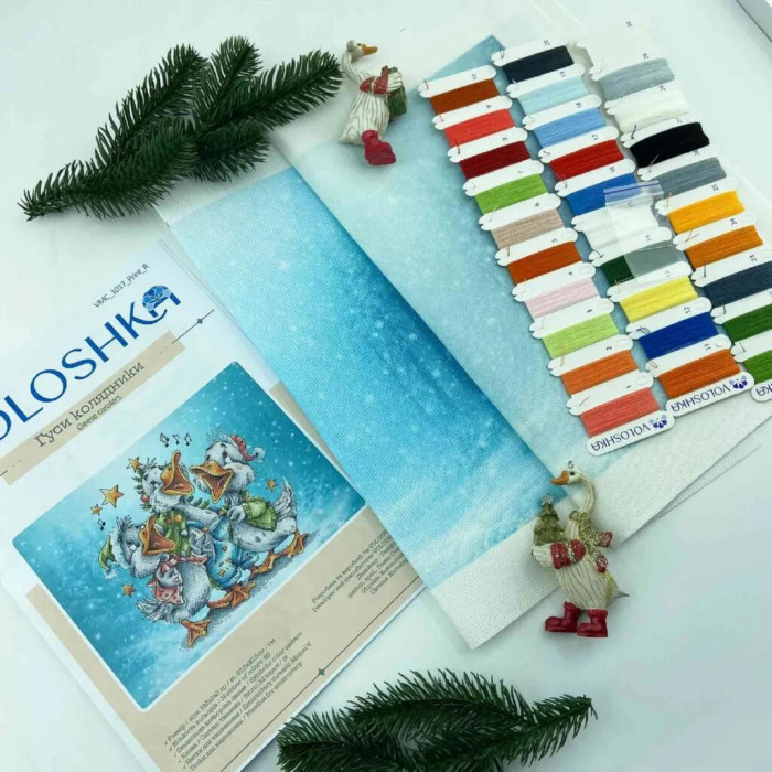 VMC_1017 Voloshka Набір для вишивки рахунковим хрестиком - Гуси колядники 27,5x27,5 см, Aida 16 (канва з фоном)