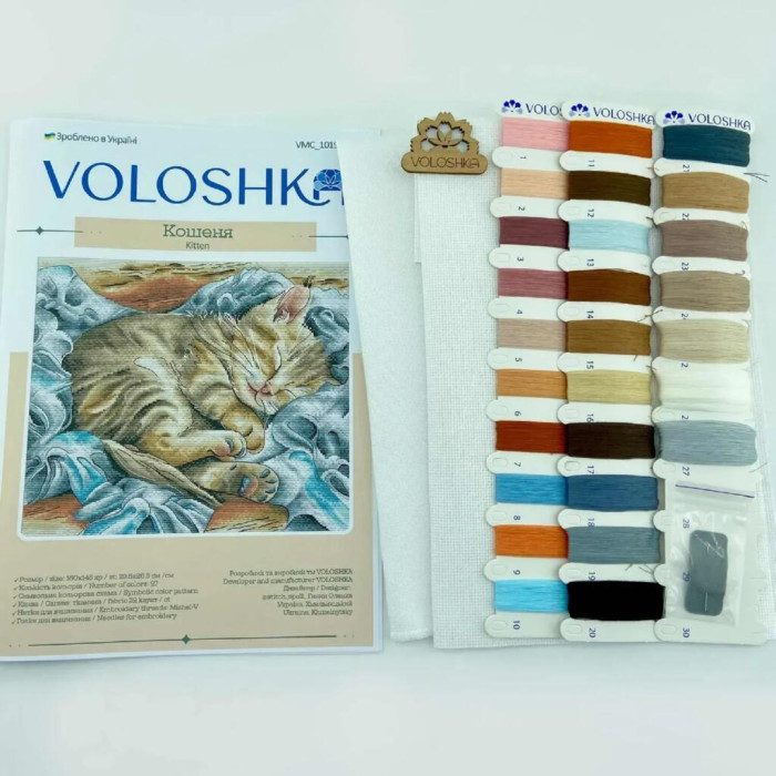 VMC_1019 Voloshka Набір для вишивки рахунковим хрестиком - Кошеня 26,5x29,5 см, Aida 16 (канва з фоном)