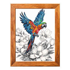 VMC_1021 Voloshka Набір для вишивки рахунковим хрестиком - Папуга на магнолії 30x40 см, Aida 16 (канва з фоном)