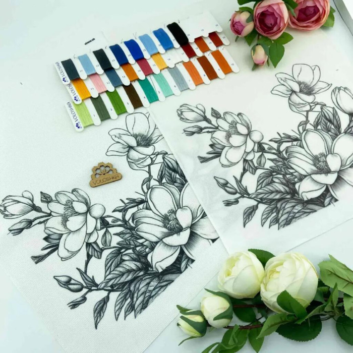 VMC_1021_R Voloshka Набір для вишивки рахунковим хрестиком - Папуга на магнолії 30x40 см, рівномірка 32 ct (канва з фоном)