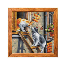 VMC_1023_R Voloshka Набір для вишивки рахунковим хрестиком - Поцілунок котиків 33x33 см, рівномірка 32 ct