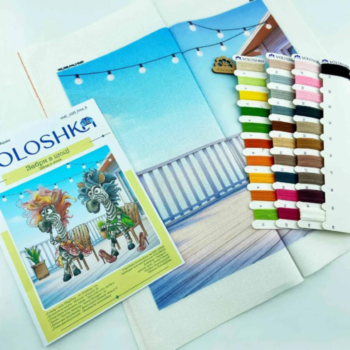 VMC_1029_R Voloshka Набір для вишивки рахунковим хрестиком - Зебри в шоці 24x25 см, рівномірка 32 ct (канва з фоном)