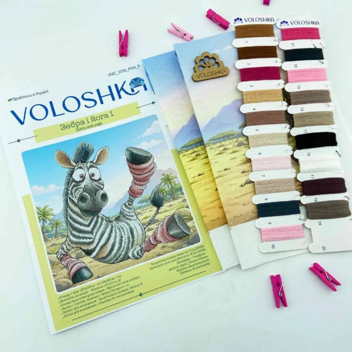 VMC_1030 Voloshka Набір для вишивки рахунковим хрестиком - Зебра і йога 1 24x25 см, Aida 16 (канва з фоном)