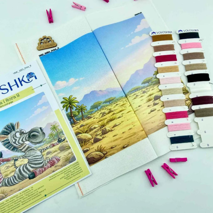 VMC_1031 Voloshka Набір для вишивки рахунковим хрестиком - Зебра і йога 2 24x25 см, Aida 16 (канва з фоном)