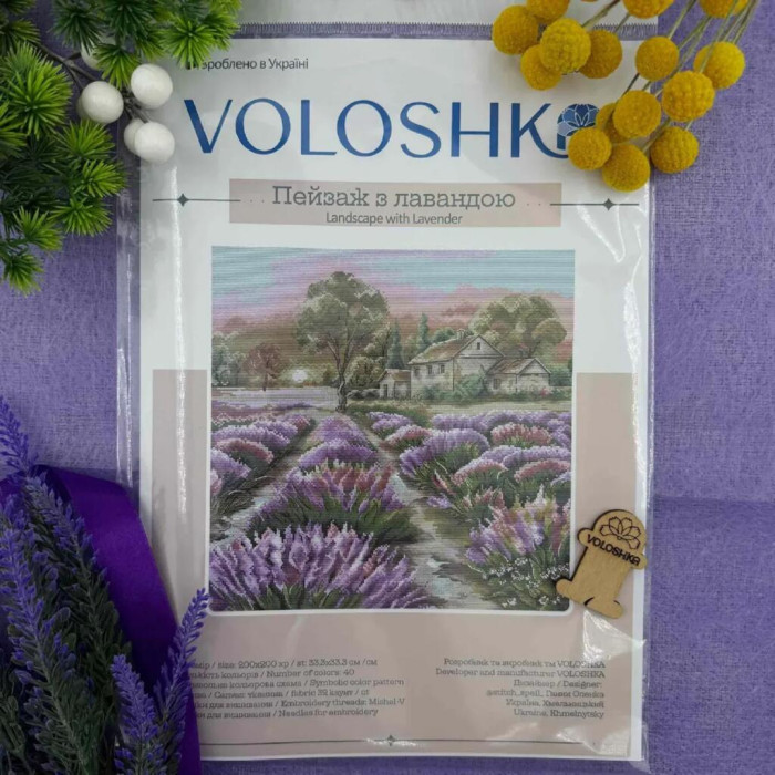 VMC_1039_Print_R Voloshka Набір для вишивки рахунковим хрестиком - Пейзаж з лавандою 33,3x22,6 см, рівномірка 32 ct (канва з фоном)