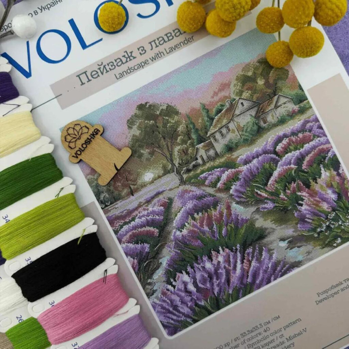 VMC_1039_Print_R Voloshka Набір для вишивки рахунковим хрестиком - Пейзаж з лавандою 33,3x22,6 см, рівномірка 32 ct (канва з фоном)