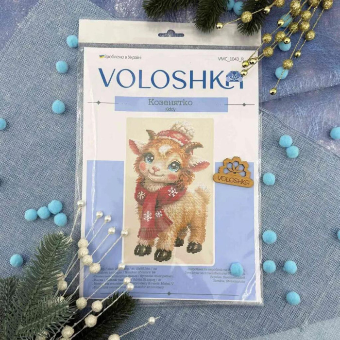 VMC_1043_Print_R Voloshka Набір для вишивки рахунковим хрестиком - Козеня 15x25,5 см, рівномірка 32 ct (канва з фоном)