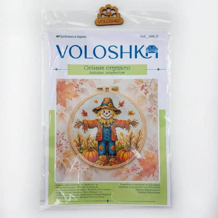 VMC_1046_Print_R Voloshka Набір для вишивки рахунковим хрестиком - Осіннє опудало 19x19 см, рівномірка 32 ct (канва з фоном)
