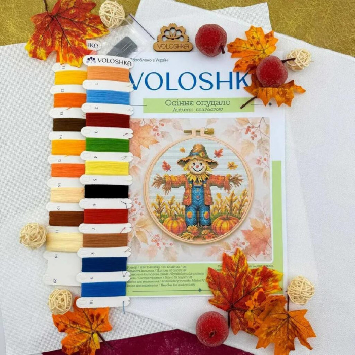 VMC_1046_Print_R Voloshka Набір для вишивки рахунковим хрестиком - Осіннє опудало 19x19 см, рівномірка 32 ct (канва з фоном)