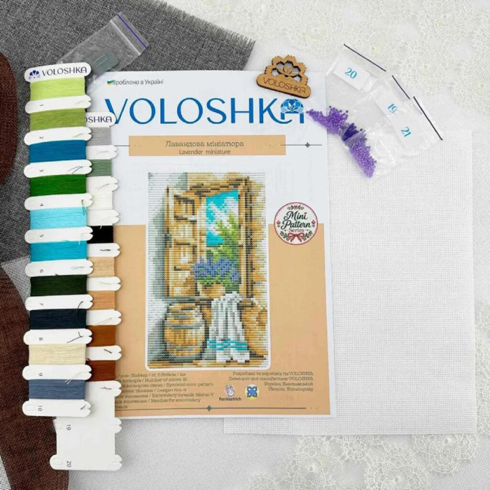 VMC_1049_Print_A Voloshka Набір для вишивки рахунковим хрестиком - Лавандова мініатюра 8,5x14 см, Aida 16 (канва з фоном)