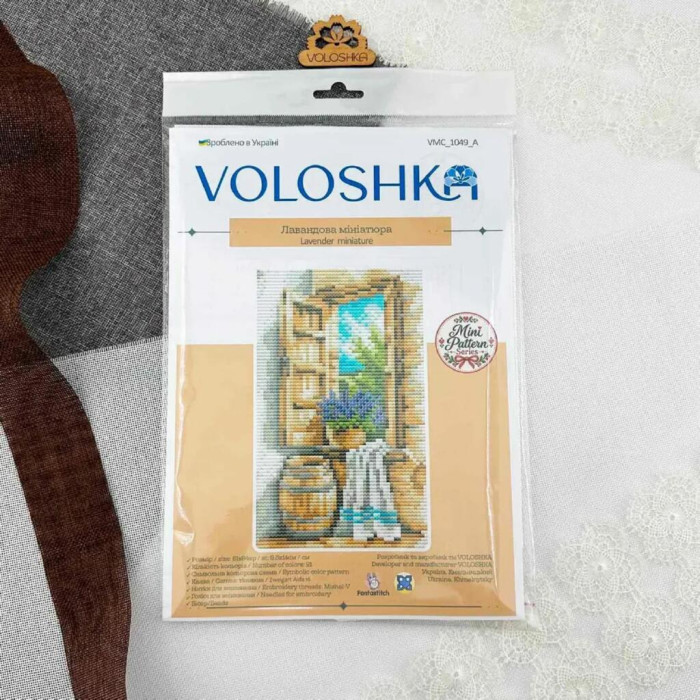 VMC_1049_Print_R Voloshka Набір для вишивки рахунковим хрестиком - Лавандова мініатюра 8,5x14 см, рівномірка 32 ct (канва з фоном)