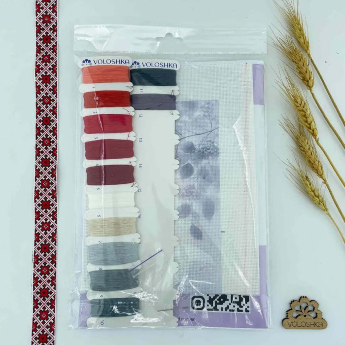 VMC_202515_MV_R Voloshka Набір для вишивки рахунковим хрестиком - Мотанка з калиною 16x20 см, рівномірка 32 ct (канва з фоном)