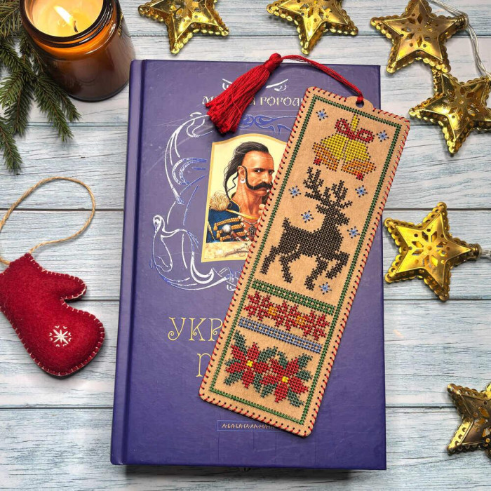 WLZ-009 Wonderland Crafts Набір для вишивки нитками на крафтовому картоні Закладка – Північний олень, 6,5x20 см