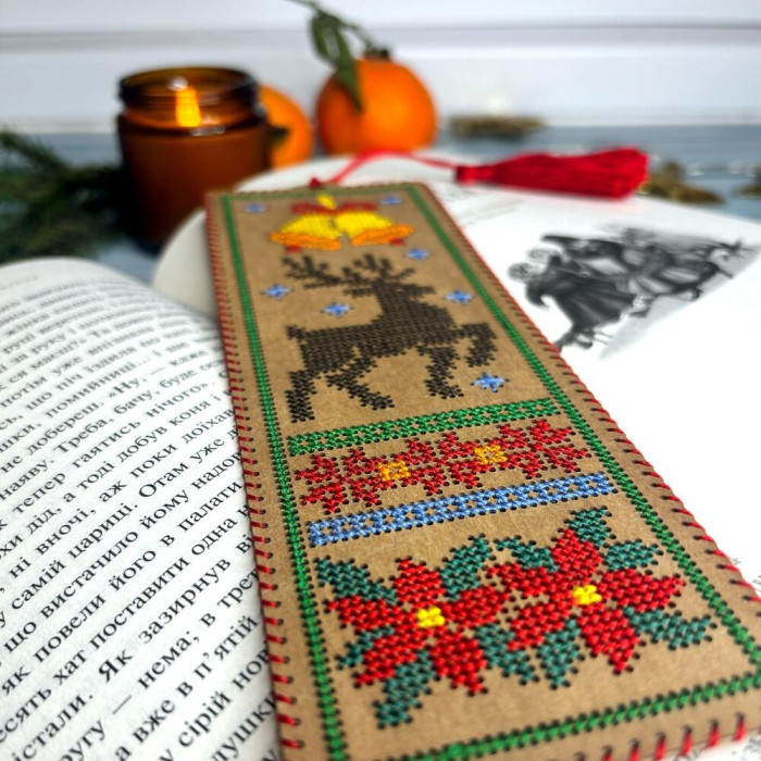 WLZ-009 Wonderland Crafts Набір для вишивки нитками на крафтовому картоні Закладка – Північний олень, 6,5x20 см