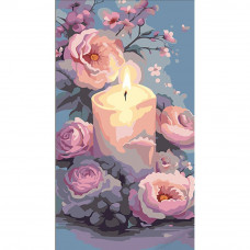 WW219 Букет ніжних квітів зі свічкою, 50х25 см. Strateg. Картина за номерами (Стратег)
