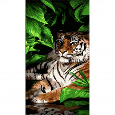 WW221 Тигр у листі, 50х25 см. Strateg. Картина за номерами (Стратег)