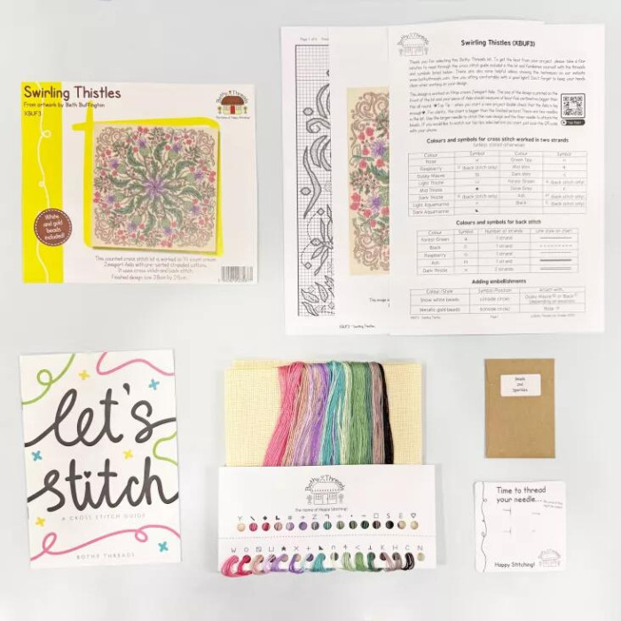 XBUF3 Bothy Threads Набір для вишивки хрестиком - Закручені будяки Swirling Thistless 28x28 см, Aida 14