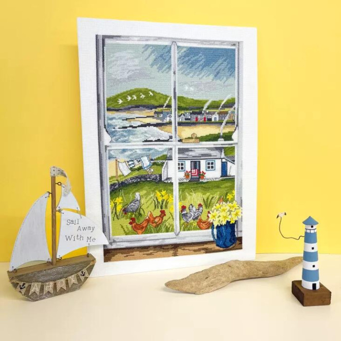 XDD8 Bothy Threads Набір для вишивки хрестиком - Вікно з первоцвітом Primrose Window 26x35 см, Aida 16
