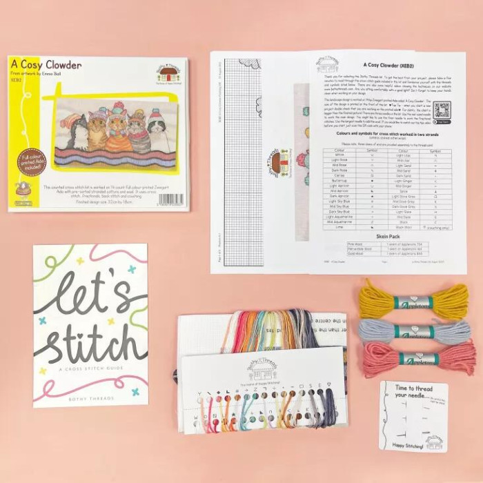 XEB2 Bothy Threads Набір для вишивки хрестиком - Затишний хмаронь A Cosy Clowder 18x32 см, Aida 14