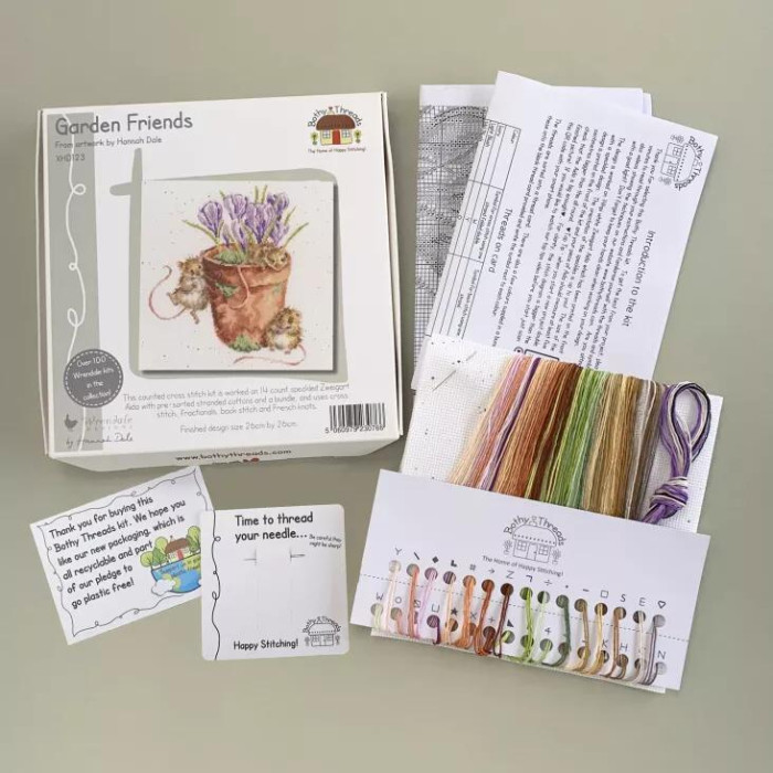 XHD123E Bothy Threads Набір для вишивки хрестиком - Садові друзі Garden Friends 26х26 см, Evenweave №28