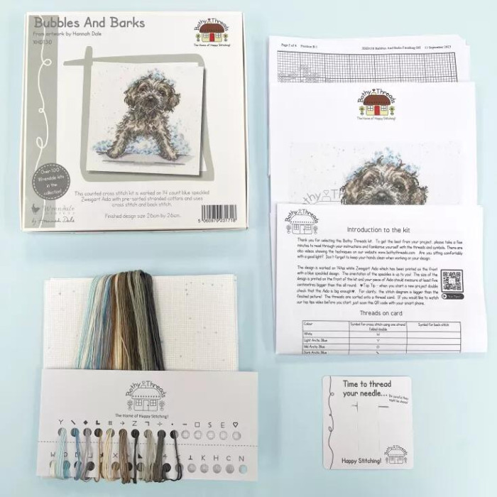 XHD130E Bothy Threads Набір для вишивки хрестиком - Бульбашки та гавкіт Bubbles And Barks 26х26 см, Evenweave №28