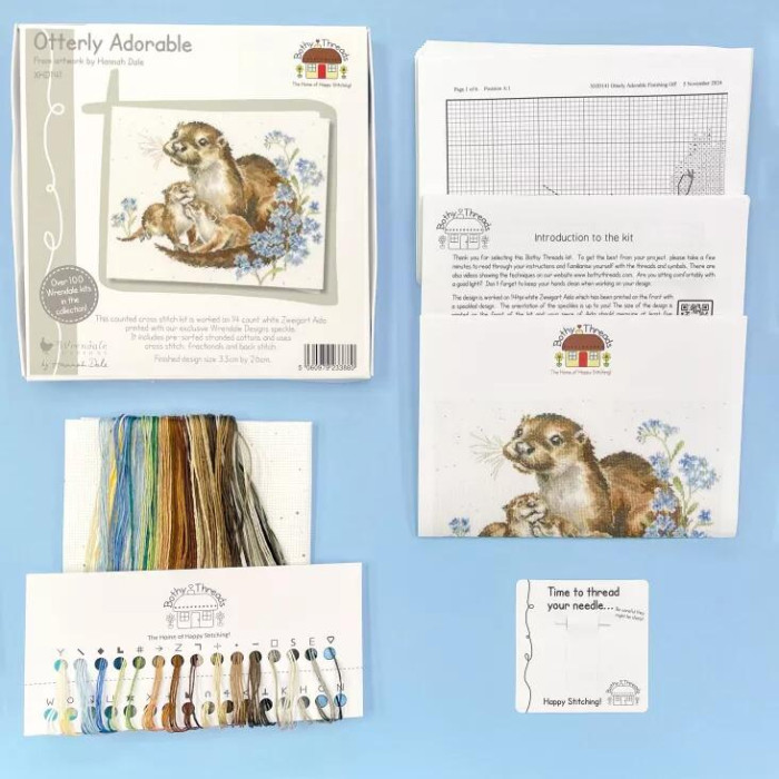 XHD141E Bothy Threads Набір для вишивки хрестиком - Неймовірно чарівні Otterly Adorable 26x33 см, Evenweave №28