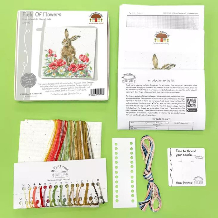 XHD143E Bothy Threads Набір для вишивки хрестиком - Поле квітів Field Of Flowers 26x26 см, Evenweave №28