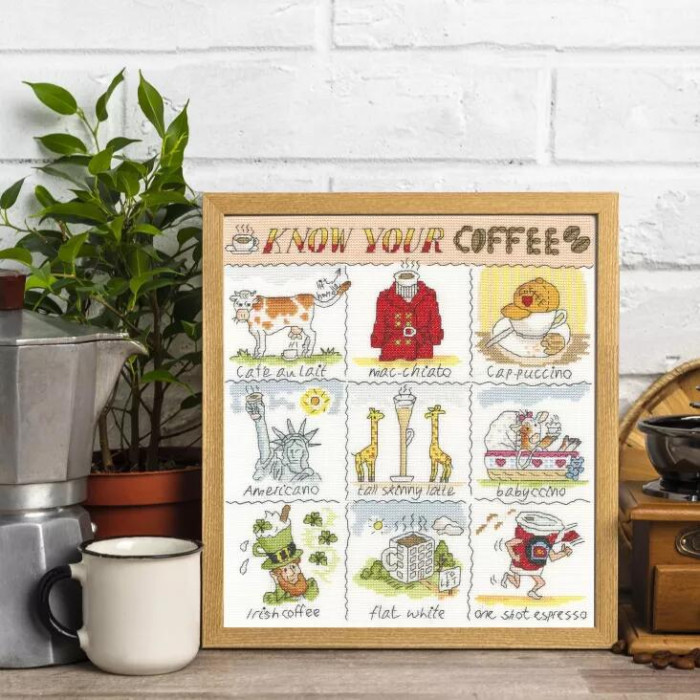 XHS17 Bothy Threads Набір для вишивки хрестиком - Знай свою каву Know Your Coffee 26х29 см, Aida 14