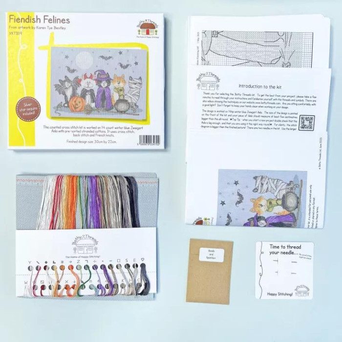 XKTB19 Bothy Threads Набір для вишивки хрестиком - Котячі Fiendish Felines 22x30 см, Aida 14