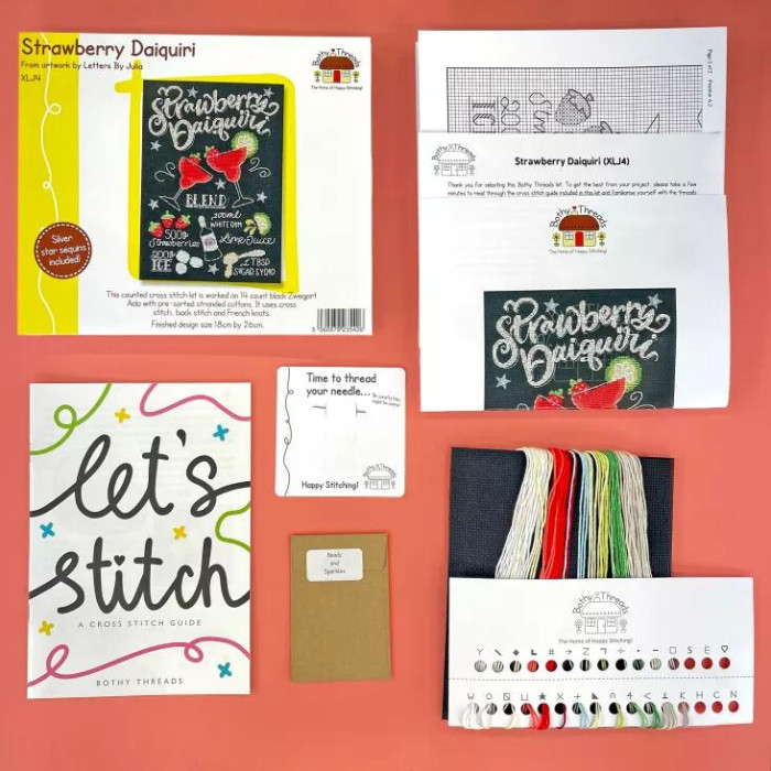 XLJ4 Bothy Threads Набір для вишивки хрестиком - Полуничний дайкірі Strawberry Daiquiri 18x26 см, Aida 14