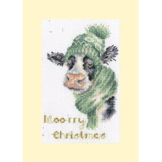 XMAS67E Bothy Threads Набір для вишивки хрестиком - Веселого Різдва Moo-rry Christmas Card 16x10 см, Evenweave №32