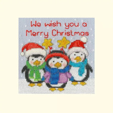 XMAS69 Bothy Threads Набір для вишивки хрестиком - Друзі-пінгвіни Penguin Pals Card 10x10 см, Aida 16