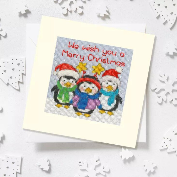 XMAS69 Bothy Threads Набір для вишивки хрестиком - Друзі-пінгвіни Penguin Pals Card 10x10 см, Aida 16