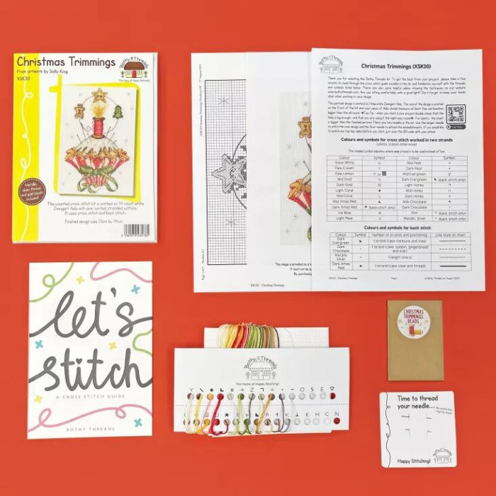 XSK30 Bothy Threads Набір для вишивки хрестиком - Різдвяні прикраси Christmas Trimmings 19x19 см, Aida 14