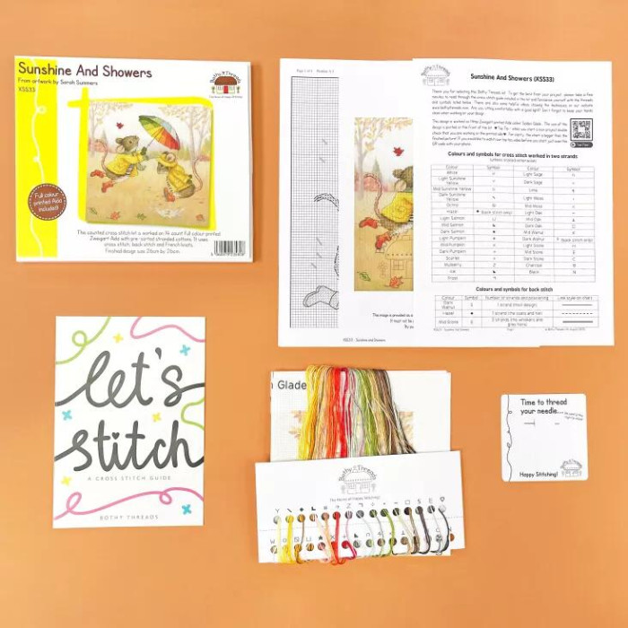 XSS33 Bothy Threads Набір для вишивки хрестиком - Сонячно та зливи Sunshine And Showers 26x26 см, Aida 14