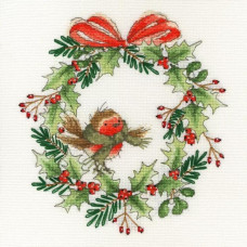 XX14 Bothy Threads Набір для вишивки хрестиком - Вінок з робіном Robin Wreath 26x26 см, Aida 14
