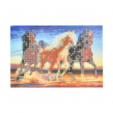 YAB24667 Три граціозні коні, 10х15 см. Strateg. Набір алмазної мозаїки без підрамника (круглі, повна). Стратег