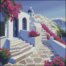 YZ3030-02 Strateg Алмазна мозаїка - Грецький краєвид, 30x30 см (круглі, на підрамнику, Стратег)