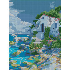 ZAV3040-57 Strateg Алмазна мозаїка - Будинок біля моря, 30x40 см (круглі, на підрамнику, Стратег)