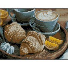 ZAV3040-58 Strateg Алмазна мозаїка - Капучино і круасани, 30x40 см (круглі, на підрамнику, Стратег)