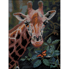 ZAV3040-63 Strateg Алмазна мозаїка - Жирафа і метелик, 30x40 см (круглі, на підрамнику, Стратег)