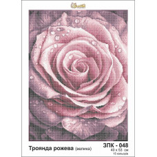 ЗК048ан4053 Троянда рожева на шовку. Золота підкова. Схема для вишивки бісером