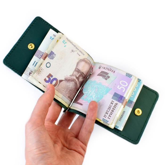 ZKB10 Babylon Затискач базовий для купюр та карток 12x8x1 см зелений, шкіра