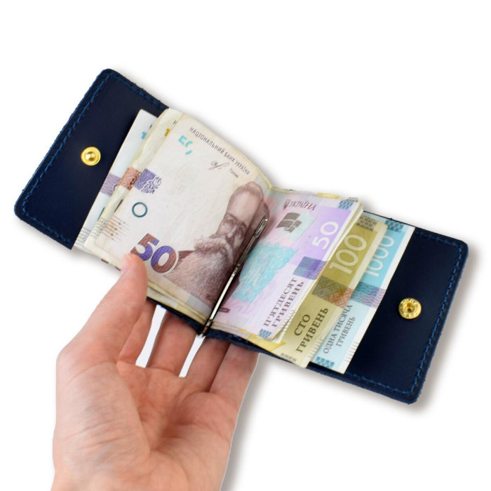 ZKG5D Babylon Затискач для купюр та карток з гербом 12x8x1 см синій, шкіра