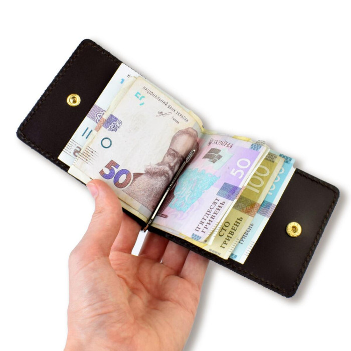 ZKG8D Babylon Затискач для купюр та карток з гербом 12x8x1 см темно-коричневий, шкіра